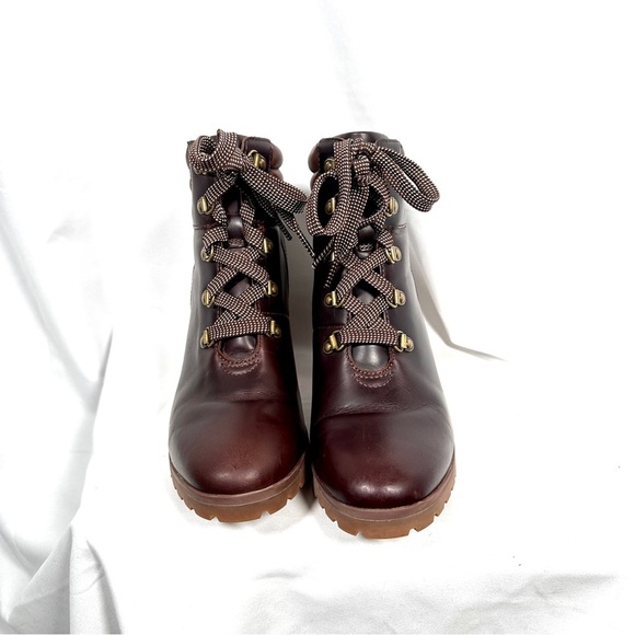 Timberland Allington Heeled Hiker Boots Leather Lug Sole Burgundy Oxblood W’s 8 - Picture 9 of 13